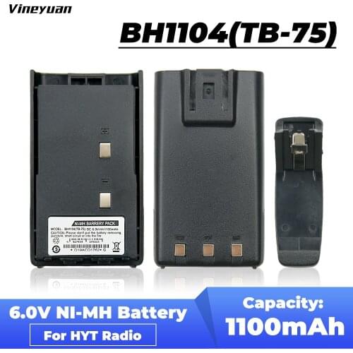 1100mAh Ni-MH BH1104 Battery Compatible for Hytera HYT BH1104 BH1302 TC-500 TC-446 TB-75 Portable Radios with Belt Clip