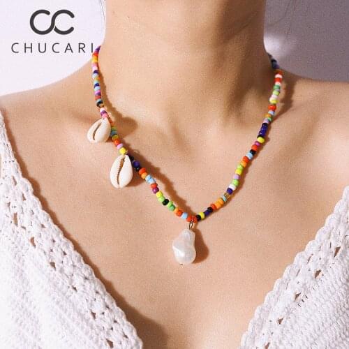 CHUCARI Cowrie Shell Choker Colorful Beads Necklace for Women Fashion Trendy Bohemian Boho Chic Bib Collier Femme Dropshiping