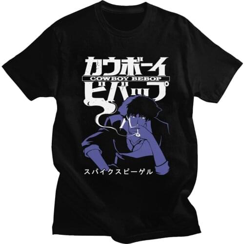 Cool Cowboy Bebop T Shirts Men Short Sleeve Casual Anime Space Spike Japanese Manga Jet Faye Tshirt O-neck Cotton Tee Tops Merch