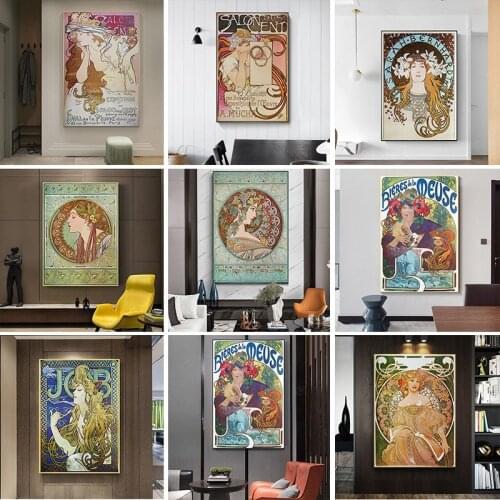 Alphonse Mucha Canvas Paintings Art Posters and Prints Vintage Woman Wall Art Pictures Cuadros Home Decoration Room Decor