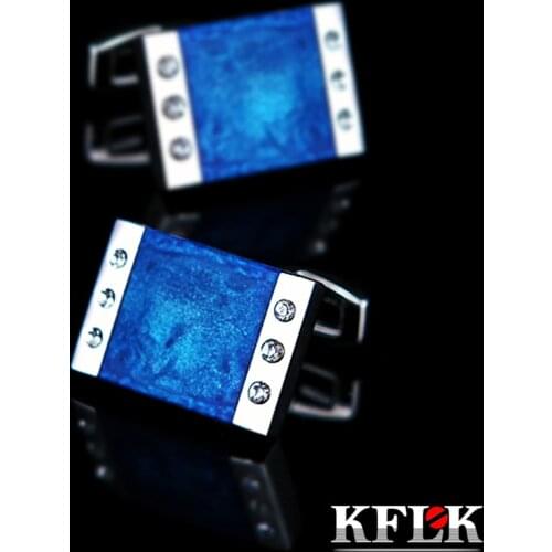 KFLK Jewelry French shirt cufflinks for mens Brand Blue Enamel Cuff link Male Luxury Wedding Button High Quality guests