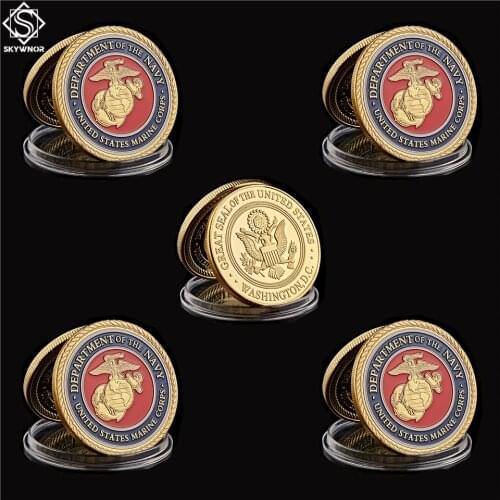 5PCS USA Marine Corps Gold American Military Navy Challenge Commemorative Coin Collection