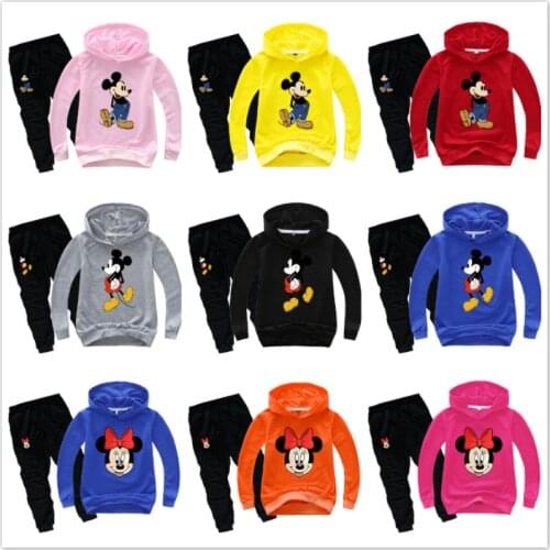 Children Clothing Set Baby Boy Girl Hoodies Kids Sweatshirt+Pants 2pcs Clothes Sport Suits Mickey Minnie Print Toddler Tracksuit