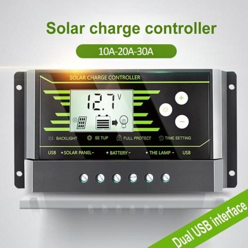 10/20/30A Solar Charger Controller 12V 24V Auto PWM Controllers LCD Display Dual USB Voltage Regulator Output Controller