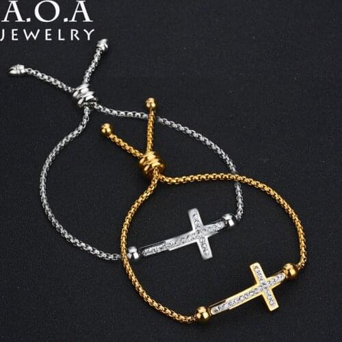 Creative Religious Christian Stainless Steel Bracelets Crucifix Cross Adjustable Bracelet For Women Pulsera