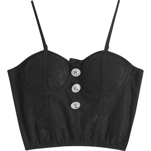 Summer Camis Bustier Tops Women Sleeveless Corset Shiny Button Front Spaghetti Strap Push Up Crop Tops Clothes Female Ladies New