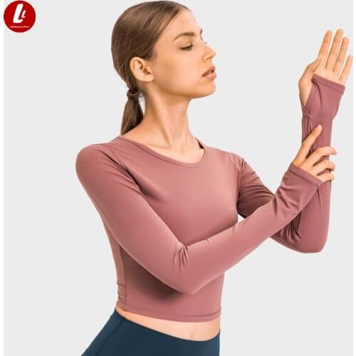 LULUBANANA Super Soft Performance Workout Yoga Long Sleeve Shirts Women Fitness Sport Cropped Long Sleeve Tops with Thumb Hole