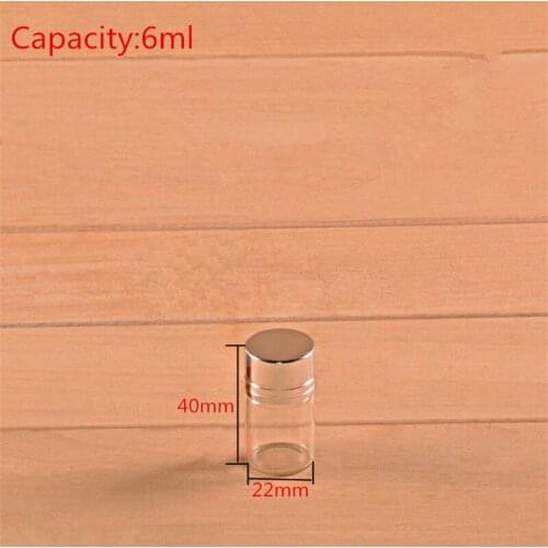 50 pcs 22x40mm Small Glass Bottles With Silver Color Plastic Screw Cap DIY 6 ml Clear Transparent Empty Glass Jars Gifts Vials