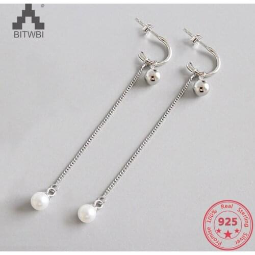 Fashion Pearl Tassel Earrings 925 Sterling Silver Jewelry for Women