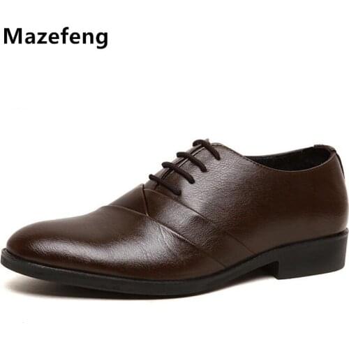 Mazefeng 2019 Spring Men Dress Shoes Lace-up Pointed Toe Business Formal Shoes Men Breathable Wedding Shoes for Men Antiskid