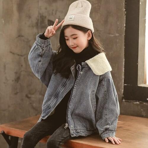 New Jean Jacket For Girls Autumn Winter Plus Cashmere Thicken Jeans Coat Children Clothes Warm Fashion Baby Denim Jackets 4-12Y