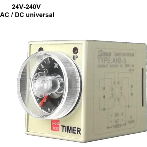 Latest new 24-240VAC/DC universal AH3-3 time relay new feature off delay timer relay time delay relay time set range 0.1S-60M