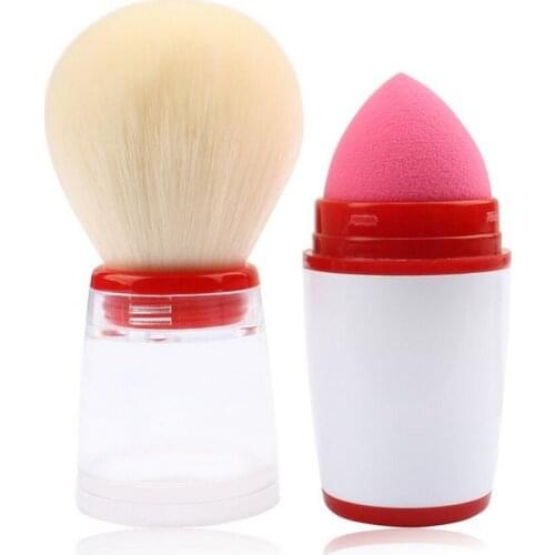 New style plastic handle synthetic hair refillable cream foundation BB sponge make up brush loose powder brushes set