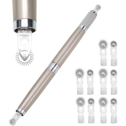 Disposable Tattoo Set Double-end Eyebrow Tattoo Pen + Roller Eyebrow Needles Tattoo Curved Blade Permanent Makeup Pen