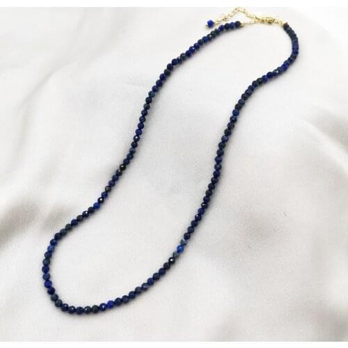 Faceted Lapis Lazuli Necklace Delicate Adjustable 14K Gold Filled Chains Natural Stones Collier Femme Unique Women BOHO Necklace