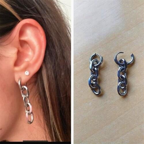 Punk Chain Shape Metal Dangle Earrings For Women Hip Hop Personality Cool Trendy Drop Earrings Kpop Statement Jewelry 2021