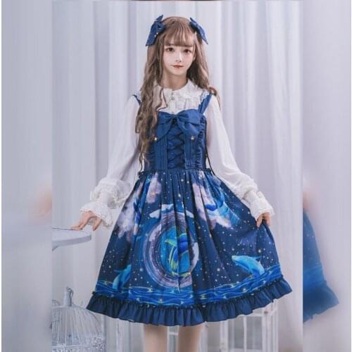 Lolita Starry Sky JSK Japanese Princess Dresses Kawaii Girl Gothic Adult Sweet Suspender Dress Summer Baby Doll Dress For Woman