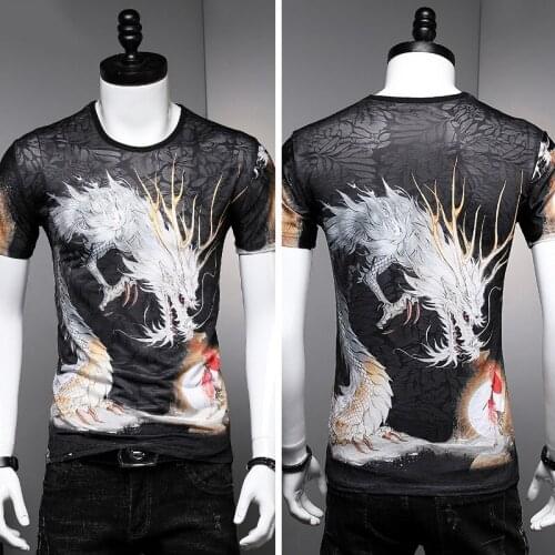 Hot MenS T-Shirts Chinese Style Printing Fashion Short Sleeve T Shirt Summer 2021 Tencel Hollow Luxury T Shirt Men 30064