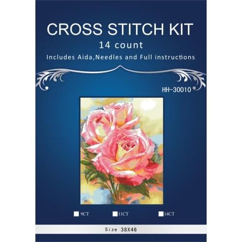 Pink rose flowers ,Counted Cross Stitch 14CT Cross Stitch Sets Wholesale cartoon Cross-stitch Kits Embroidery Needlework