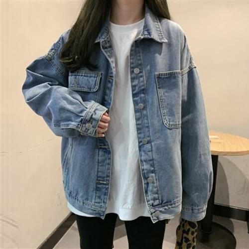 Vintage Jeans Jacket Women Autumn Winter Oversized Korean Denim Coats 2021 Jackets For Ladies Solid Casual Loose Bomber Outwear