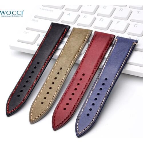 WOCCI 14mm 18mm 20mm 22mm Nubuck Italian Leather Watch Strap Bracelet Replacement Watchband for Women Men Stainless Steel Buckle