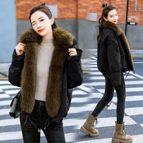 Winter Jacket Women 2021 Hooded Short Black Coat Female Big Fur Collar Parkas Warm Thick Womens Jackets Casaco Feminino Gxy150