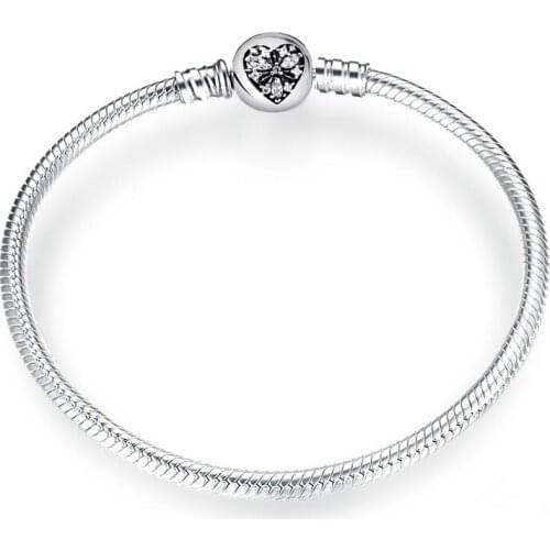 925 Sterling Silver Bangle Pave Icy Pattern Heart Of Winter Clasp Chain pandora Bracelet Fit Women Bead Charm Jewelry
