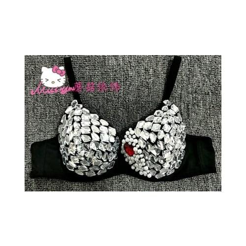 New style women Bustier Push Up Bra Top Underwear Women Burlesque Corsage Soutien Club Bras bar dance dj stage rhinestone bra
