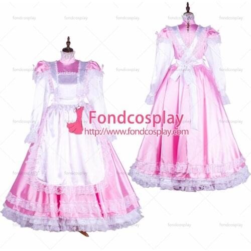 Lockable Sissy maid satin pink dress Uniform cosplay costume Tailor-made[G1749]