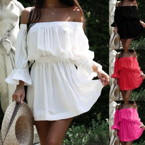 Dress Women Summer 2021 Spring Dress Woman Fashion Beach Vestidos Robe Loose Casual Sexy Off Shoulder Slash Neck Long Sleeve