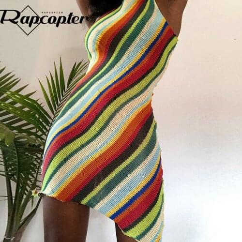 Rapcopter Paisley Knitted Halter Dress y2k Vintage Prom Mini Dress Women Backless Summer Beach Sundress Asymmetrical Elegant 90s