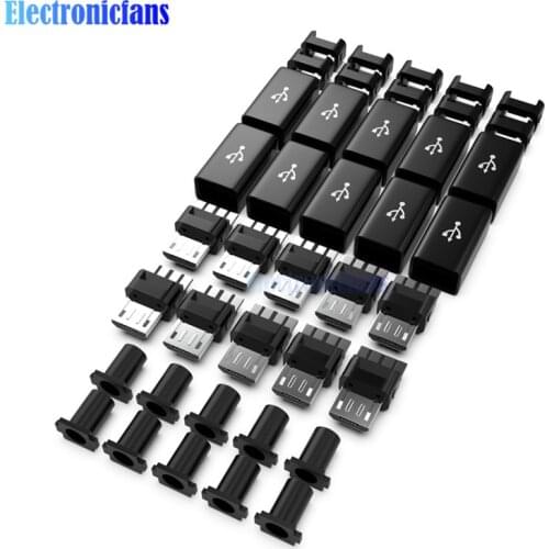 10PCS DIY Micro USB Male Plug Connectors Kit w/ Covers Black Diy Electronic DIY Kit