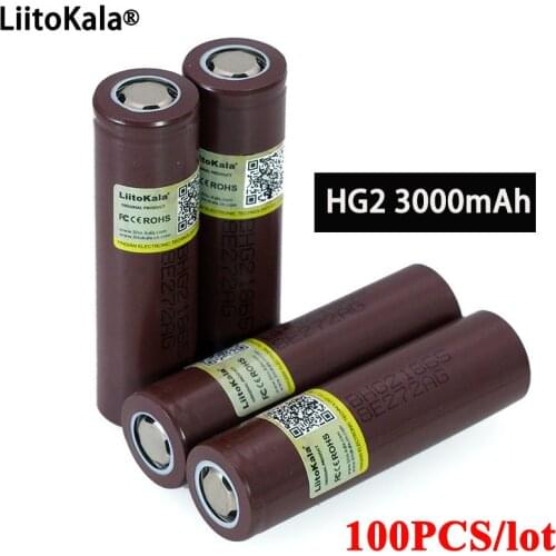 100PCS 100% New Original HG2 18650 3000mAh battery 18650HG2 3.6V discharge 20A dedicated For hg2 Power Rechargeable battery