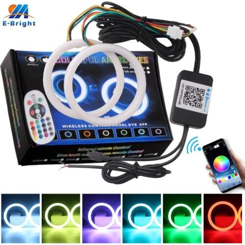 2pcs RGB Mobile phone APP Bluetooth remote control RGB colorful 2835 LED Cotton Light Angel eye Headlight Fog Lamp Daylight