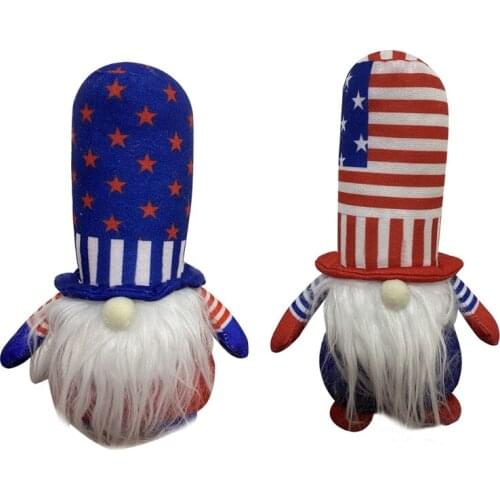 2 Pcs Independence Day Gnome Handmade Plush Faceless Doll Tomte Standing Figurine Toy Striped Star Print Hat Dwarf