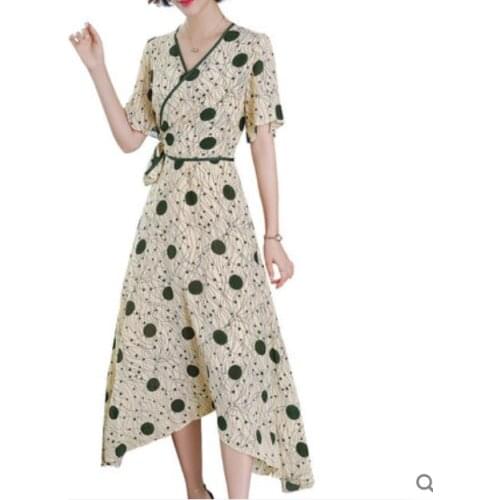 2019 womens fashion slim temperament irregular elegant silk dress