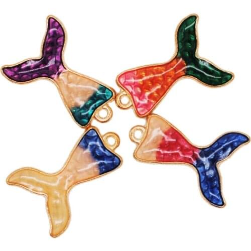 30pcs/lot KC Gold Color Fish Tail Enamel Charms Earring Jewelry Making Charm And Pendants For Bracelet Dangle Mixed Lot