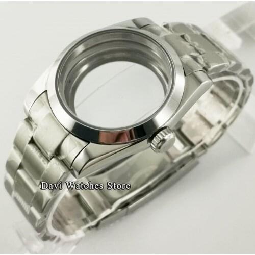 36mm Silver Watch Case Sapphire Glass Transparent Caseback Fit NH35 NH36 ETA 2836 Miyota 8215 821A Mingzhu DG 2813 3804 Movement