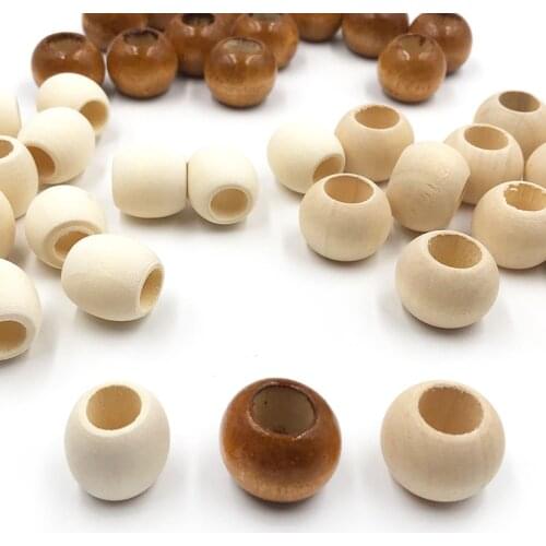 50pcs Big Hole Brown Natural Wooden Beads Eco-Friendly wood Round Coffee Loose beads 15x20mm for Jewelry makeing bracelet DIY