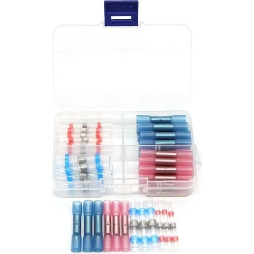 50PCS Seal Heat Shrink Insulated Butt Crimp Terminals Electrical Wire Solder Sleeve Waterproof Connectors Assortment Kit AWG