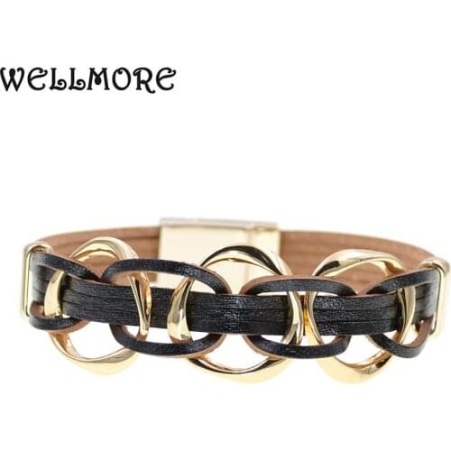 WELLMORE metal charm Leather Bracelets For Women Mens Multiple Layers wrap Bracelets Couple gifts fashion Jewelry dropshipping