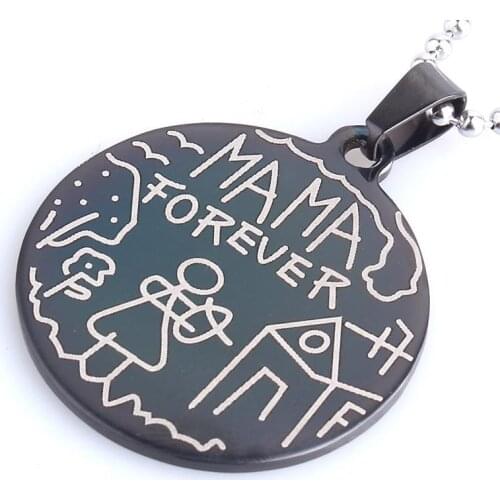 Black round MAMA FOREVER 316L Stainless Steel pendant necklaces bead chain for men women wholesale