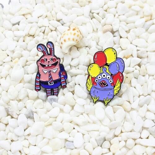 Pink Mr. rabbit Enamel Pin Blue purple Many eyes Magic bird Color balloon Brooches Cartoon animal Lapel Pin Backpack punk Badge