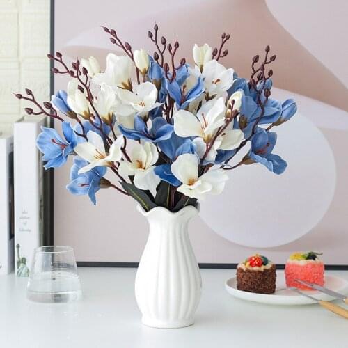 Magnolia Artificial Silk Simulation Flower Bouquet, 5 Forks 20 Heads Christmas Home Decoration Fake Photography Props Wedding