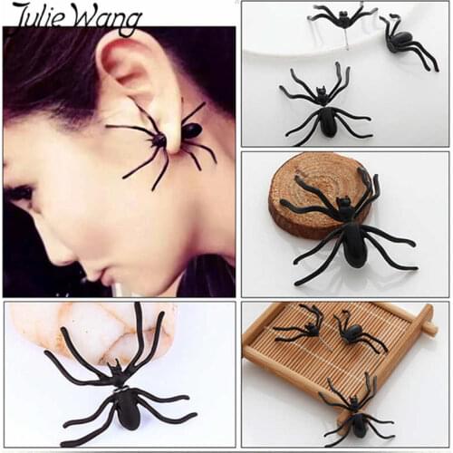 Julie Wang Punk Black Spider Stud Earring Stainless Steel Nail Piercing Women Halloween Earrings Fashion Jewelry Brincos