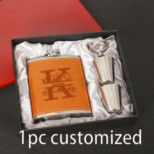Flasks Personalized Custom Engraved 7oz Stainless Steel Flasks Sets For Him Her Weddings True Metal Leather JH070