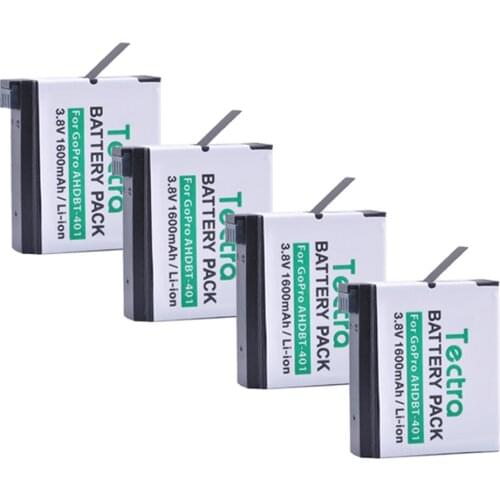 Tectra 4pcs Go Pro AHDBT-401 AHDBT 401 3.8V/1600mAh Li-ion battery for GoPro HERO4 GoPro4 Action Camera GoPro AHDBT-401