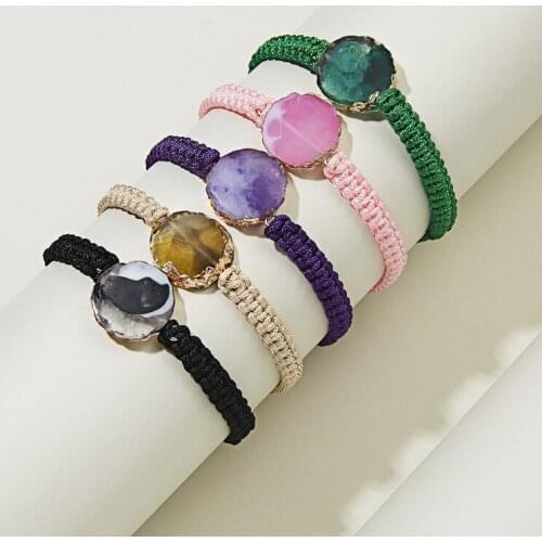 Minar Unique Design Handmade Weave Faux Natural Stone Multicolor Charm Bracelet for Women Vintage Irregular Bracelet Jewelry