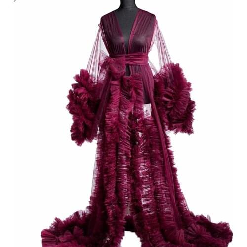 Maternity Evening Dresses Custom Made Photoshoot or Babyshower Maternity Dress Long Sleeves Sexy High Split Ruffle Party Gowns