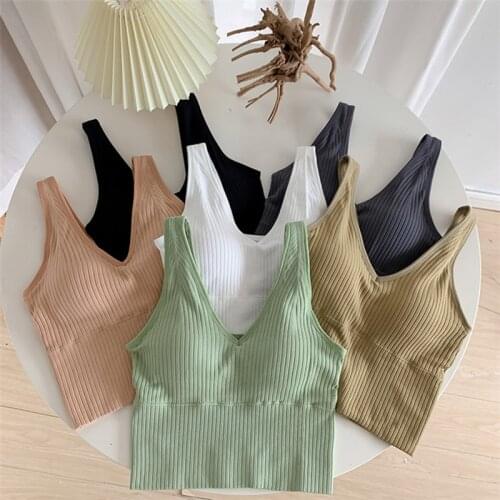 Fall Tank Tops With Chest Pad Camisoles For Women Sexy Sleeveless Slim Bottoming Clothes High Waist Beauty Back Short Top Femme